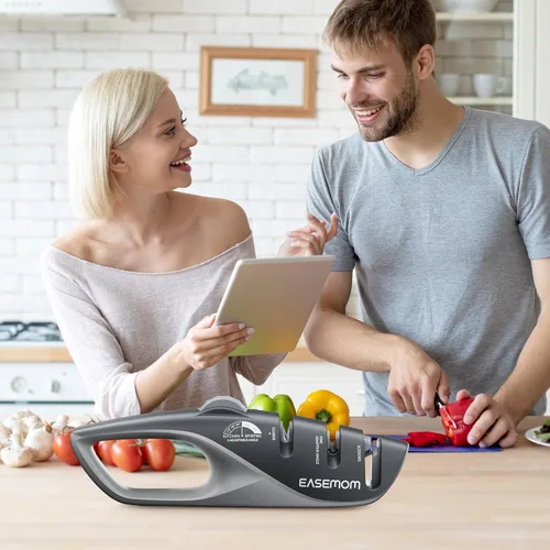 Vista 7 de Afilador de cuchillos de cocina, 5 ángulos de afilado ajustables, sacapuntas de bolsillo de mano, diseño ergonómico, con grueso y fino para tijeras