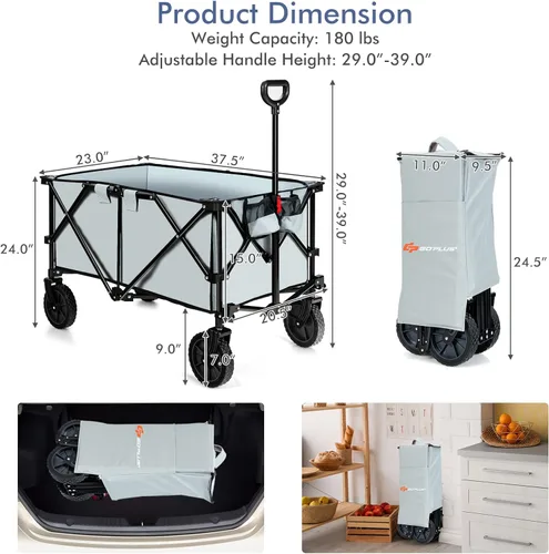 Vista 7 de S AFSTAR Carrito plegable de jardín, con mango ajustable y ruedas universales, carrito plegable resistente para material agrícola, juguetes, Gris