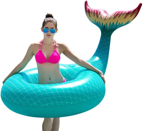 Vista 11 de Jasonwell Flotador inflable gigante de cola de sirena con válvulas rápidas, flotadores de piscina, tubo de verano, playa, piscina, fiesta, balsa