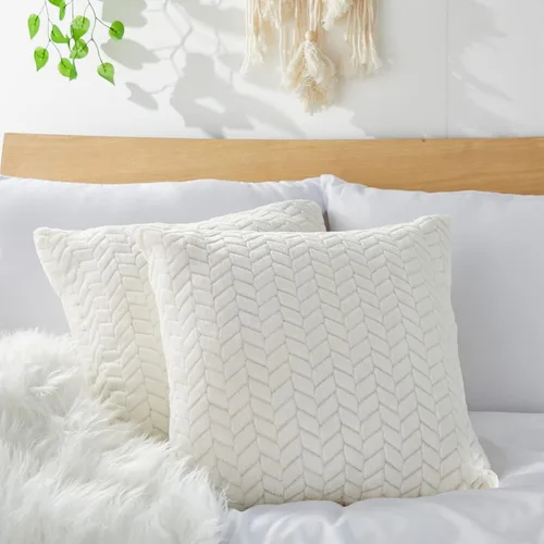 Vista 3 de Paquete de 2 fundas de almohada decorativas beige de 20 x 20 pulgadas, diseño de cheurón, para sofá, decoración de granja