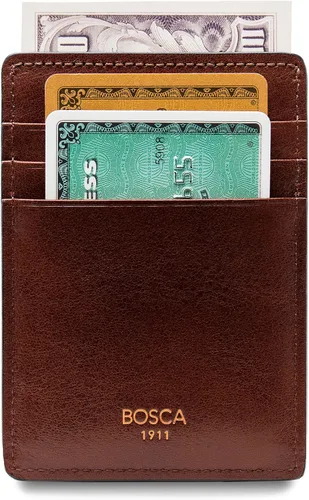 Vista 4 de Bosca Cartera de cuero con bolsillo frontal de lujo para hombre, Marrón oscuro