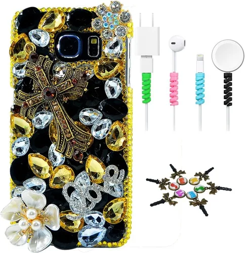 Vista 12 de Sparkle Funda compatible con Samsung Galaxy J2 Prime – Elegante funda 3D hecha a mano con diseño musical de flores grandes con protector de cable