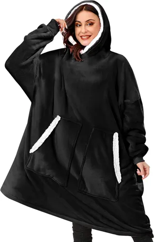 Vista 10 de BINSUNS Oversized Wearable Hoodie Blanket, Soft Fuzzy Microfiber & Sherpa Wearable Blanket Sweater with Giant Pocket