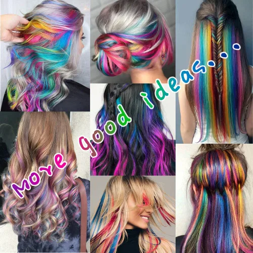 Vista 6 de 20 extensiones de cabello con clip de colores para niñas, extensiones de cabello arcoíris multicolor de 20 pulgadas, reflejos instantáneos, piezas