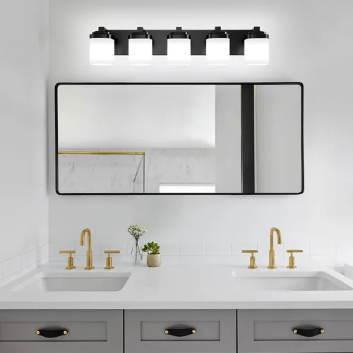 Vista 7 de Luces de tocador, lámparas de baño con pantalla de vidrio cuadrada blanca lechosa, luz moderna sobre espejo, accesorios de iluminación de baño