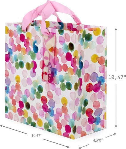 Vista 5 de Hallmark Bolsa de regalo cuadrada grande de 10 pulgadas (puntos de acuarela, solo para ti) para cumpleaños, día de la madre, Pascua, graduaciones