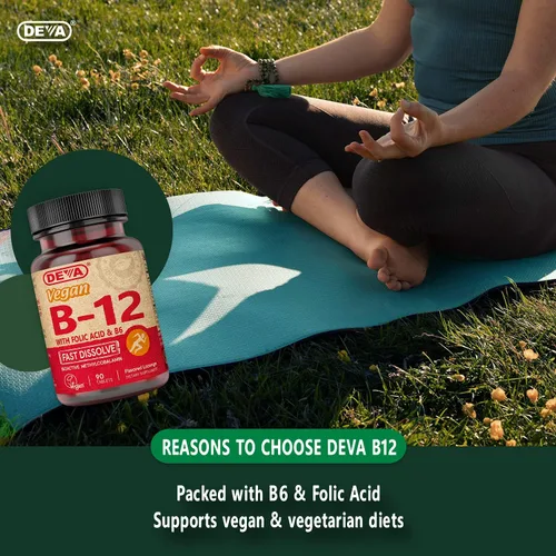 Vista 5 de DEVA Suplemento vegano de disolución rápida de vitamina B12, complejo una vez al día con 1000 Mcg de metilcobalamina B12, ácido fólico, B6 - Sabor a
