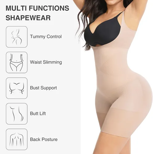 Vista 4 de FeelinGirl Faja moldeadora para mujer, con control de abdomen, sin costuras, con entrepierna abierta