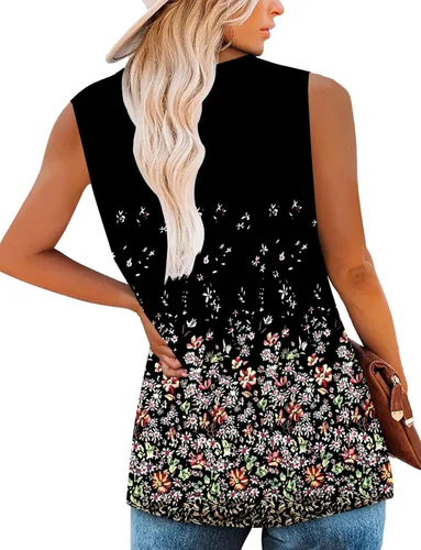 Vista 4 de Mystry Zone Womens Tank Tops Summer Sleeveless Buttons Up Neck Casual Basic Flowy Blouse