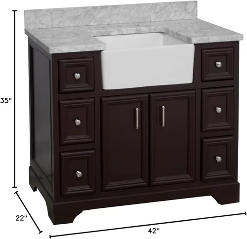Vista 3 de Kitchen Bath Collection Zelda - Mueble de granja de 42 pulgadas (carrara/chocolate): incluye gabinete de chocolate con encimera de mármol italiano