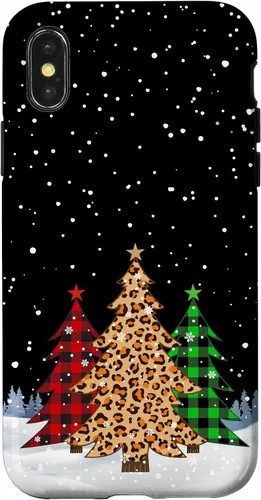 Vista 5 de iPhone 16 Árboles de Navidad con estampado de leopardo y cuadros