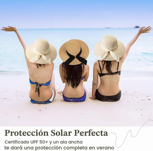 Vista 7 de Beach Hats for Women, Sun Straw Hat for Women, UPF 50+ UV Foldable Sun Hat Beige
