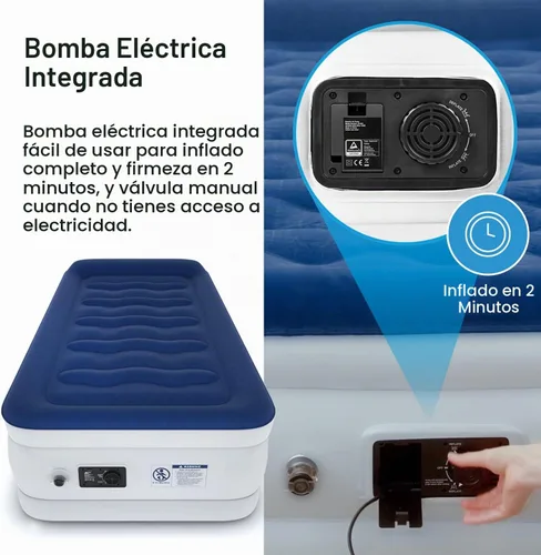 Vista 4 de Active Era Colchón de aire individual de 21 pulgadas con bomba integrada y almohada elevada, resistente a pinchazos, cama inflable impermeable