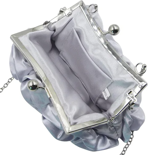 Vista 4 de RARITYUS Bolso de noche para mujer con forma de rosa de satén sedoso con elegante asa de metal para fiesta, boda
