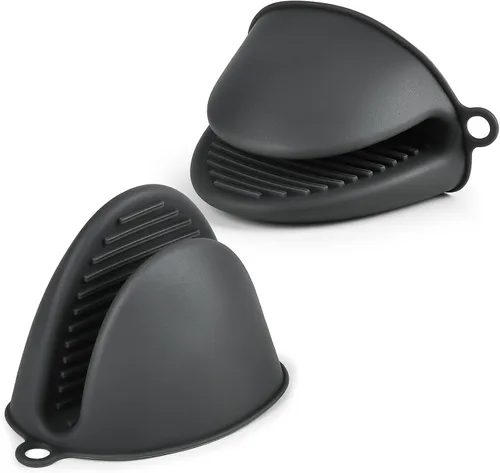Vista 14 de AUAUY Mini manoplas para horno, 2 manoplas de horno pequeñas de 428.0 °F/428°F resistentes al calor con superficie antideslizante y guantes de lazo