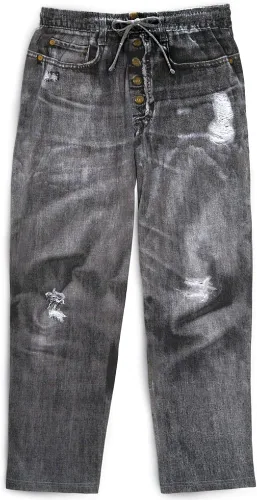 Vista 3 de Collections Etc - Pantalón de descanso de algodón suave sintético envejecido de imitación oscuro cintura con cordón para un gran ajuste