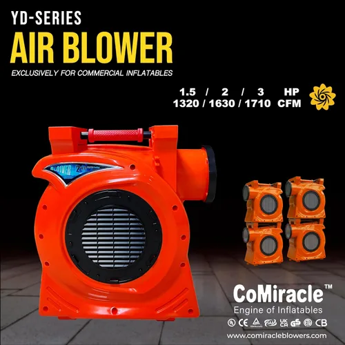 Vista 4 de Soplador turbo inflable comercial de 2 HP de doble admisión de aire, compacto y eficiente de energía para casa inflable grande, tobogán de agua