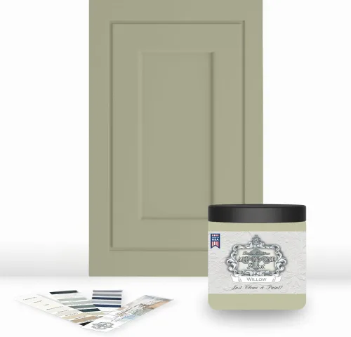 Vista 210 de Pintura TODO EN UNO, Abbey (gris cálido), Muestra de 8oz - Pintura duradera para gabinetes y muebles. Imprimación y capa superior incorporadas,