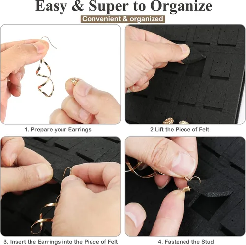 Vista 5 de Resovo Organizador de aretes colgantes, soporte para aretes y 20 ganchos, capacidad para hasta 300 pares, diseño compacto, material suave