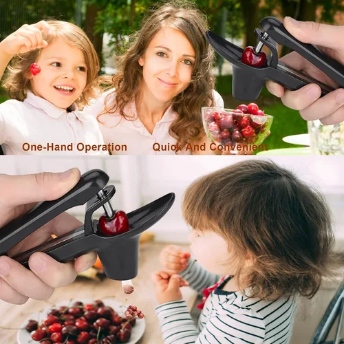 Vista 4 de Cherry Pitter, herramienta de acero inoxidable resistente para descorazonadores de aceitunas y cerezas con diseño de bloqueo que ahorra espacio