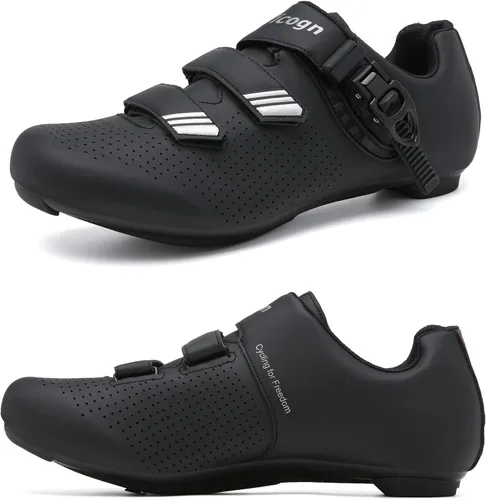 Vista 3 de Vicogn Zapatos de ciclismo de interior para hombres y mujeres, compatibles con bicicleta Peloton preinstalados con tacos Look Delta, ciclismo