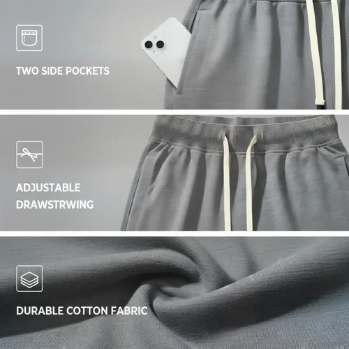 Vista 2 de Pantalones cortos deportivos de algodón elástico para hombre con bolsillos