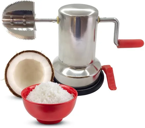 Vista 5 de Rascador de coco con base de vacío de acero inoxidable Máquina de raspadores de coco de plata, raspadores de coco Últimos ralladores de coco