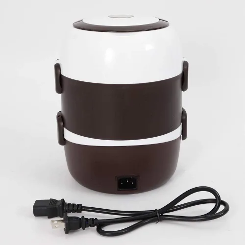 Vista 8 de Lonchera eléctrica, de acero inoxidable de 2 litros, calentador de alimentos con asa, calentador de alimentos portátil Bento para el trabajo