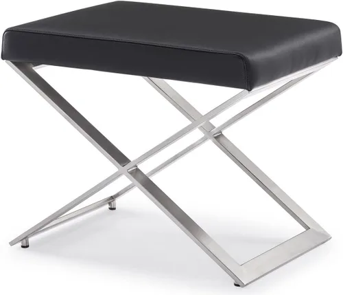 Vista 5 de ZURI Modern Fenix Otomana - Piel sintética negra con acero inoxidable cepillado