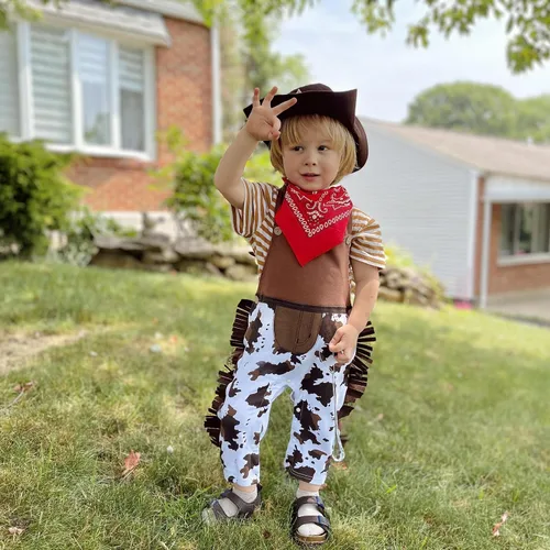 Vista 2 de LATOBREATH Conjunto de disfraz de vaquero de Halloween para bebés y niños pequeños
