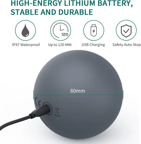 Vista 6 de Bola de masaje vibratoria de 3 pulgadas, bola de masaje con vibraciones de 5 velocidades para músculos y fitness, alivio del dolor de fascitis