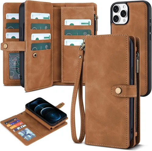 Vista 79 de TwoHead Funda tipo cartera para iPhone 12 Pro Max con tarjetero, funda magnética desmontable para teléfono 12 Pro Max, piel sintética, a prueba