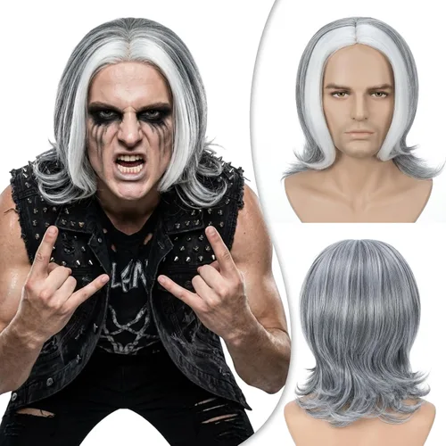 Vista 12 de Creamily Peluca marrón para hombre, disfraz de pelo corto, estilo cosplay marrón (Brown-1)