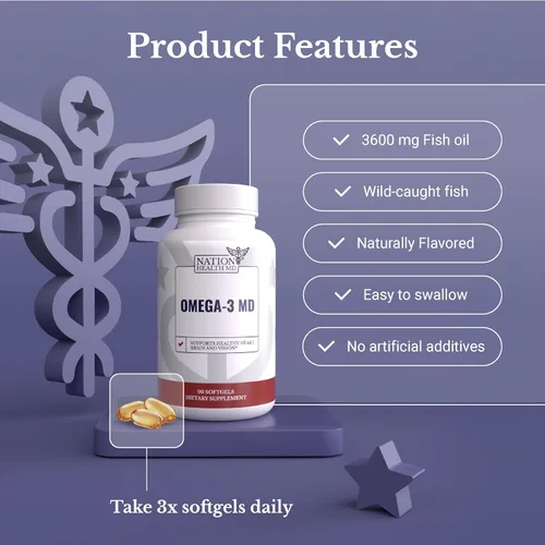 Vista 8 de Aceite de pescado Omega-3 MD - Suplemento Omega 3 para mujeres y hombres - Aceite de pescado capturado en la naturaleza y sin eructos 3600 mg