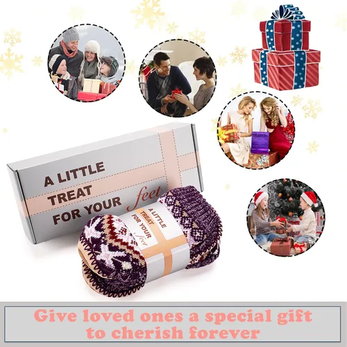 Vista 5 de Calcetines de punto grueso para mujer, forro polar sherpa, suela de agarre antideslizante suave, regalos acogedores para ella