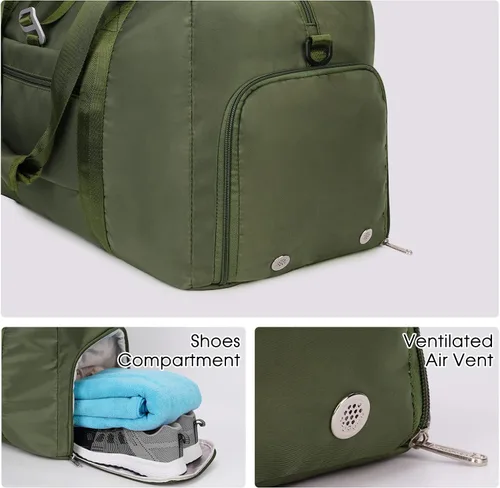 Vista 4 de Ceneda Bolsa de lona de gimnasio de 20 pulgadas con bolsillo húmedo para zapatos, portátil, bolsa de fin de semana, bolsa de viaje, bolsa de yoga