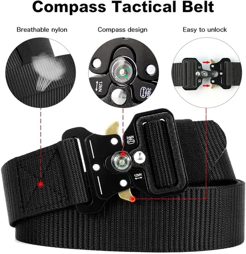 Vista 3 de Cinturones Tácticos para Hombres Paquete de 4, Cinturón Web Militar con Brújula, Cinturón Rigger de Servicio Pesado con Hebilla de Metal