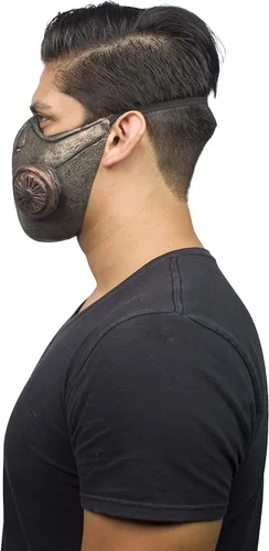 Vista 3 de Ghoulish Productions Máscara pandémica de bozal. Máscara de látex de gas dorado. Máscara de látex de talla única para adultos. Línea de máscaras
