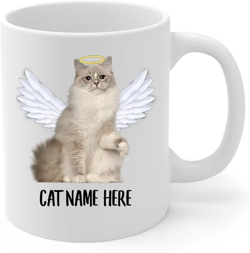 Vista 2 de Taza de café conmemorativa personalizada con diseño de alas de ángel de gato, diseño de lince y punto de lince, regalo de condolencias