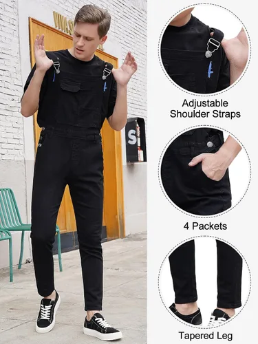 Vista 46 de LONGBIDA - Jardinera de mezclilla para hombre, ajuste entallado, moderno, con bolsillos