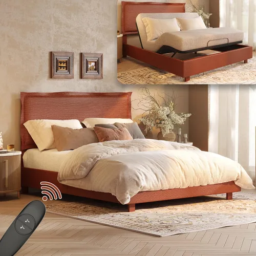 Vista 4 de FLEXISPOT Base de cama ajustable Queen con marco tapizado, elevación de cabeza y pies, capacidad de 600 libras, no necesita somier, diseño