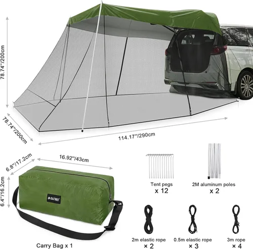 Vista 6 de G4Free Toldo Refugio Solar para Automóvil con Mosquitera, Carpa Portátil para SUV Toldo de Sombra para Puerta Trasera para Camping al Aire Libre