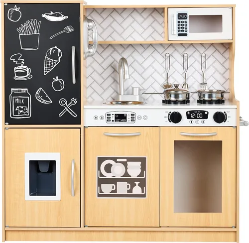 Vista 12 de Best Choice Products - Juego de cocina de madera para niños, juego de cocina con fregadero, horno, microondas, refrigerador, máquina de hielo y Negro
