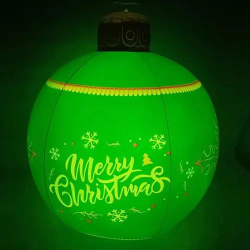 Vista 9 de Bola de Navidad inflable de cloruro de polivinilo iluminada, con luz LED de 24 pulgadas, decoración de Navidad al aire libre, bola inflable decorada