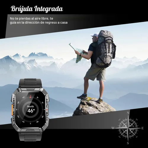 Vista 4 de Reloj inteligente militar para hombre (respuesta/hacer llamadas), reloj inteligente de 2.01 pulgadas para Android y iPhone, rastreador de actividad