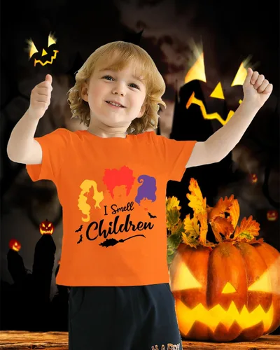Vista 3 de CM-Kid Halloween Shirt for Toddler Boy Girl Pumpkin Skeleton Dino Short Sleeve Tshirt for Kids Cotton Tops 2-7 Years