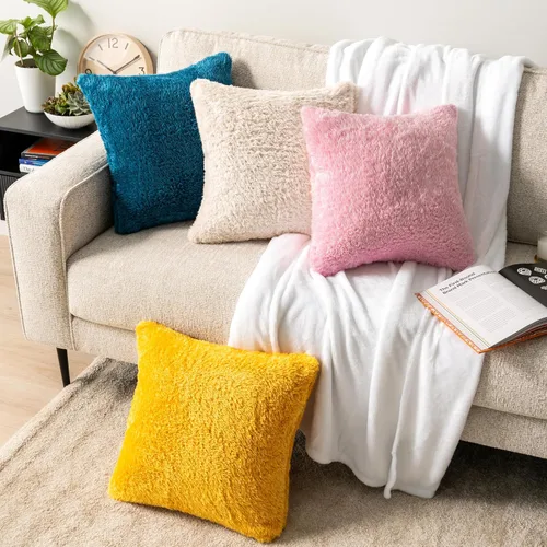 Vista 5 de PAVILIA Fundas de almohada esponjosas de color marfil crema, fundas de almohada decorativas para cama, sofá, funda de cojín de piel sintética suave