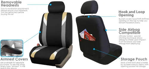 Vista 6 de Fundas para asientos en 3 filas modernas de alta calidad FH GROUP FH-FB033217 color beige y negro, para la mayoría de los autos, camionetas, SUV
