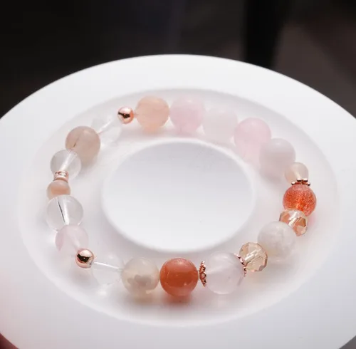 Vista 113 de Precious Gemstone Natural Crystal Healing Bracelet, Rutilated Quartz, Moonstone, Quartz Handmade Original Design Bracelet