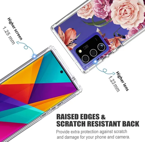 Vista 2 de Funda para Galaxy Note 20 Ultra 5G N986U con protector de pantalla de vidrio templado, funda protectora de cuerpo completo con patrón floral